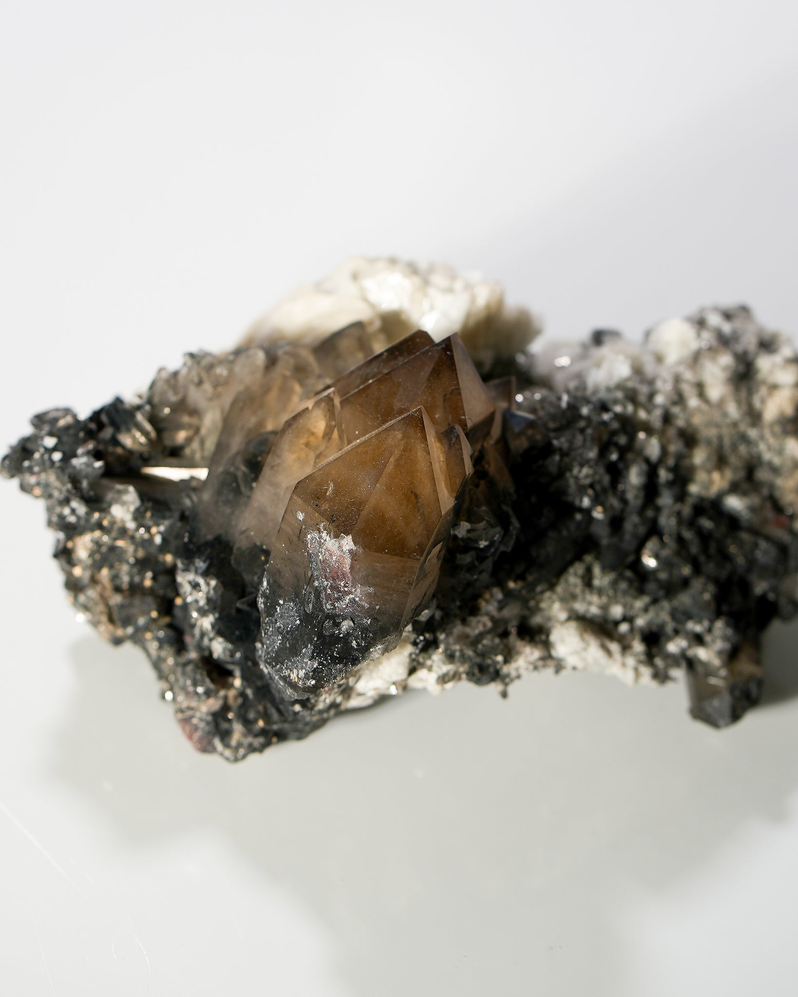 Smokey Quartz Included by Schorl Tourmaline with Albite and Muscovite