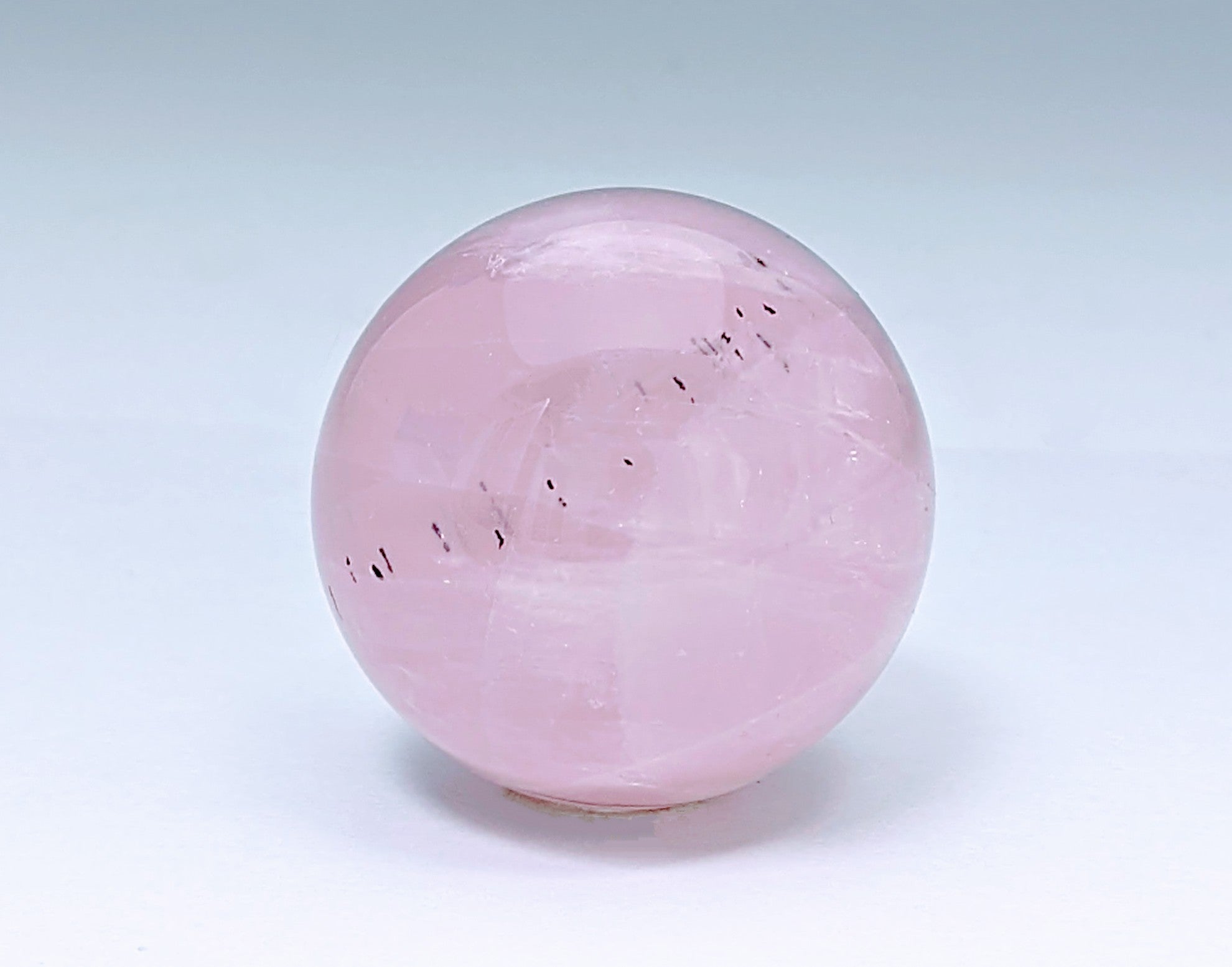 Tourmalated Polished Pink Rose Quartz Sphere with Black Tourmaline